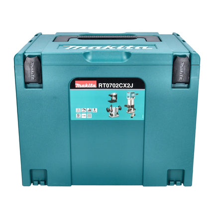 Makita RT 0702 CX2J Wielofunkcyjna frezarka górnowrzecionowa 710 W 6/8 mm + moduł frezarki górnowrzecionowej + moduł frezarki krawędziowej + moduł frezarki kątowej + Makpac