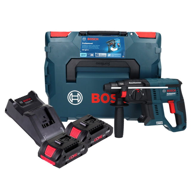Bosch GBH 18V-21 Taladro percutor profesional sin cable 18 V 2,0 J sin escobillas + 2x batería ProCORE 4,0 Ah + cargador + L-BOXX