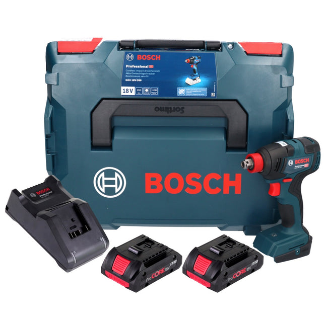 Bosch GDX 18V-200 Professional cordless impact wrench 18 V 200 Nm brushless + 2x ProCORE rechargeable battery 4.0 Ah + charger + L-BOXX