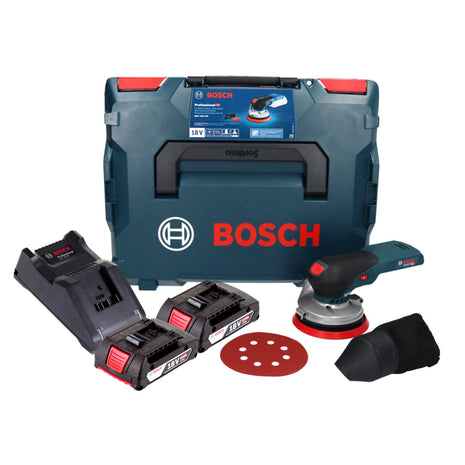 Lijadora excéntrica a batería Bosch GEX 18V-125 Professional 18 V 125 mm sin escobillas + 2x batería 2,0 Ah + cargador + L-BOXX