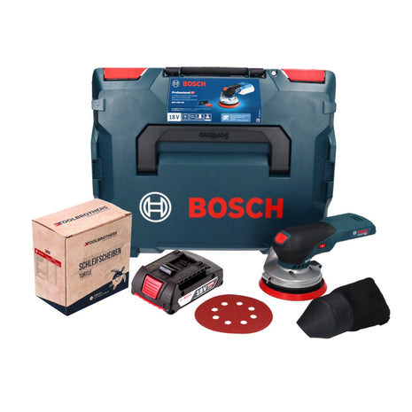 Lijadora excéntrica a batería Bosch GEX 18V-125 Professional 18 V 125 mm sin escobillas + 1x batería 2,0 Ah + 1x juego de lijado Toolbrothers TURTLE + L-BOXX - sin cargador