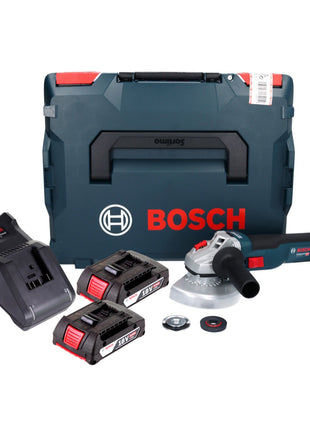 Amoladora angular a batería Bosch GWS 18V-10 Professional 18 V 125 mm sin escobillas + 2x baterías 2,0 Ah + cargador + L-Boxx