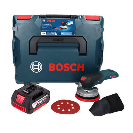 Bosch GEX 18V-125 Lijadora excéntrica a batería profesional 18 V 125 mm sin escobillas + 1x batería 5,0 Ah + L-BOXX - sin cargador