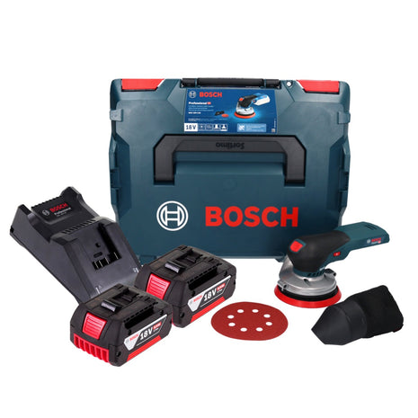 Lijadora excéntrica a batería Bosch GEX 18V-125 Professional 18 V 125 mm sin escobillas + 2x batería 5,0 Ah + cargador + L-BOXX