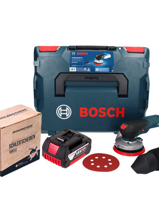 Lijadora excéntrica a batería Bosch GEX 18V-125 Professional 18 V 125 mm sin escobillas + 1x batería 5,0 Ah + 1x juego de lijado Toolbrothers TURTLE + L-BOXX - sin cargador