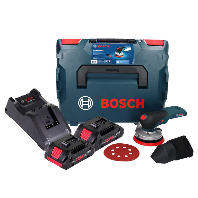 Bosch GEX 18V-125 Lijadora rotorbital profesional sin cable 18 V 125 mm sin escobillas + 2x batería ProCORE 4,0 Ah + cargador + L-BOXX