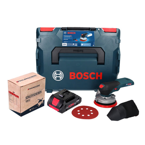 Lijadora excéntrica a batería Bosch GEX 18V-125 Professional 18 V 125 mm sin escobillas + 1x juego de lijado Toolbrothers TURTLE + 1x batería ProCORE 4,0 Ah + L-BOXX - sin cargador