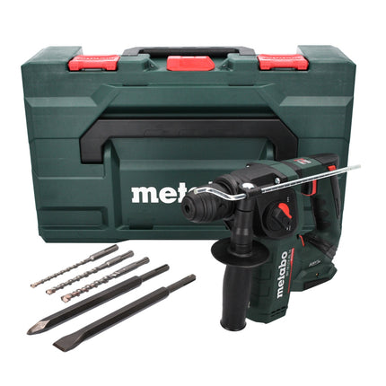 Metabo BH 18 LTX BL 16 trapano a percussione a batteria 18 V 1,3 J SDS plus Brushless + set di punte e scalpelli da 5 pezzi + metaBOX - senza batteria, senza caricabatterie