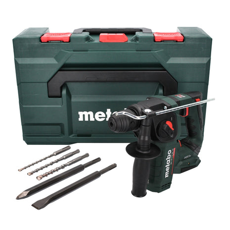 Metabo BH 18 LTX BL 16 akumulatorowa wiertarko-wkrętarka udarowa 18 V 1,3 J SDS plus Brushless + 5-częściowy zestaw wierteł i dłut + metaBOX - bez akumulatora, bez ładowarki