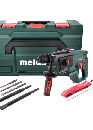 Martillo combinado a batería Metabo KHA 18 LTX 18 V 2,2 J SDS Plus + juego de taladro y cincel de 5 piezas + metaBOX - sin batería, sin cargador