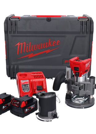 Milwaukee M18 FTR-502X Affleureuse sans fil 18V Brushless + 2x Batteries 5,0 Ah + Chargeur + Modules de fraisage + Coffret HD Box