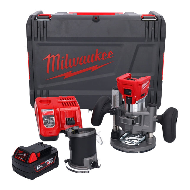 Fresadora a batería Milwaukee M18 FTR-601X 18 V brushless + 1x batería 6.0 Ah + cargador + módulos de fresado + caja HD