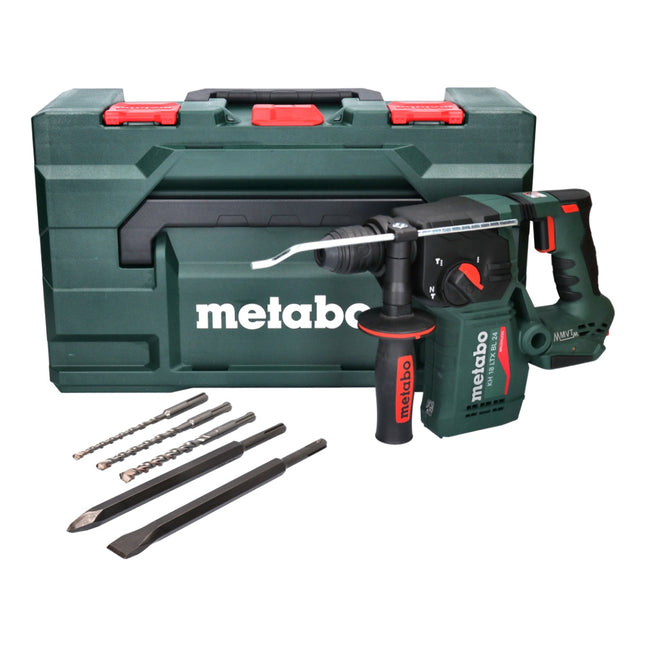 Metabo KH 18 LTX BL 24 trapano a percussione a batteria 18 V 2,2 J SDS Plus Brushless + set di 5 punte e scalpelli + metaBOX - senza batteria, senza caricabatterie