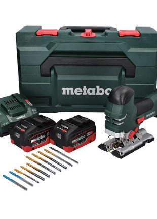 Metabo STA 18 LTX 140 Akku Stichsäge 18 V + 2x Akku 5,5 Ah + Ladegerät + 10 tlg. Stichsägeblatt Set + metaBOX