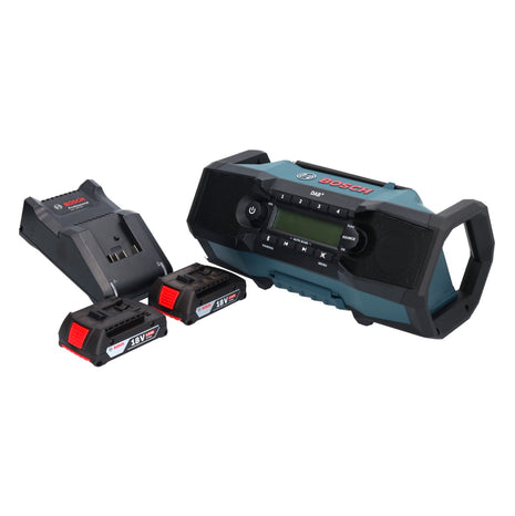 Bosch GPB 18V-2 SC Radio de obra con batería profesional 18 V DAB+ Bluetooth AUX + 2x baterías 2,0 Ah + cargador