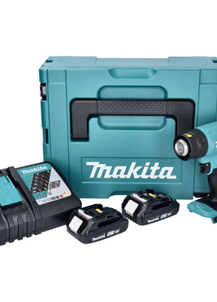 Soplador de aire caliente a batería Makita DHG 180 RAJ 18 V 550 °C + 2 baterías 2,0 Ah + cargador + Makpac