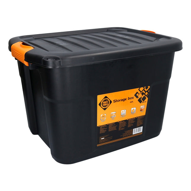 FORTE Caja de almacenamiento de herramientas 42 l con cierre de clic 50x39x34 cm en maletín de herramientas negro, caja, robusta, apilable, con cerradura (000051361905)
