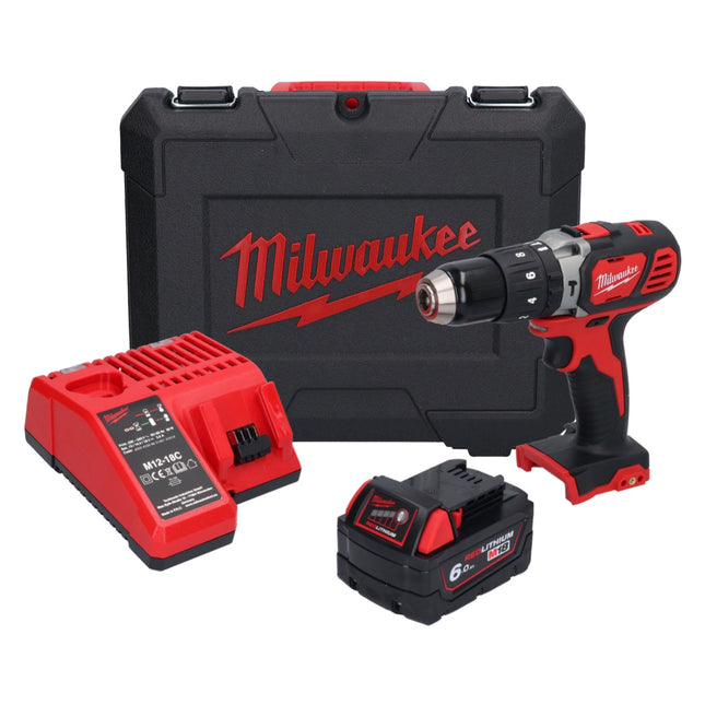 Taladro percutor inalámbrico Milwaukee M18 BPD-601C 18 V 60 Nm + 1x batería 6,0 Ah + cargador + maletín