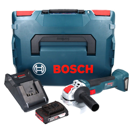 Bosch GWX 18V-10 Profesjonalna akumulatorowa szlifierka kątowa 18 V 125 mm X-LOCK Bezszczotkowa + 1x akumulator 2,0 Ah + ładowarka + L-Boxx