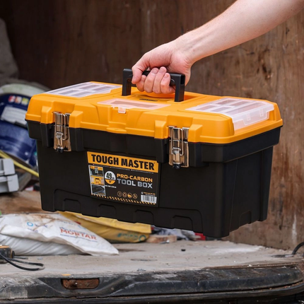 Caja de herramientas TOUGH MASTER de plástico, tamaño mediano, 26 x 49 x 24,6 cm, con estante, compartimentos extraíbles, compartimento interior, cerradura ( ‎UPT-4006 )