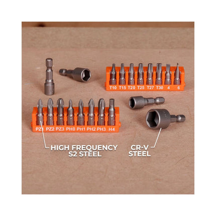 Set di punte per trapano e cacciavite WellCut da 51 pezzi in acciaio HSS, con portapunte magnetico e custodia portatile ( WC-DB51U )