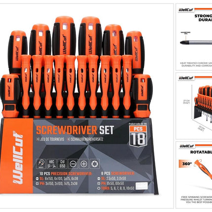 WellCut 18-częściowy zestaw wkrętaków, wkrętaki precyzyjne, magnetyczne, wykonane z hartowanej stali narzędziowej Cr-V ( WC-SD18S )