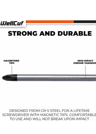 WellCut magnetisches Schraubendreher-Set, 8-teilig, Kreuzschlitz-Schlitz-Werkzeug-Bit, Chrom-Vanadium-Stahl, mit weichen Soft-Grip-Griffen ( WC-SD8 )