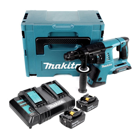 Taladro percutor a batería Makita DHR CTJ 36 V (2x 18 V) 3,0 J SDS-plus + 2x batería 5,0 Ah + cargador doble + Makpac