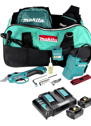 Tijeras de podar a batería Makita DUP 361 CT 36 V (2x 18 V) + 2x baterías 5,0 Ah + cargador doble + bolsa