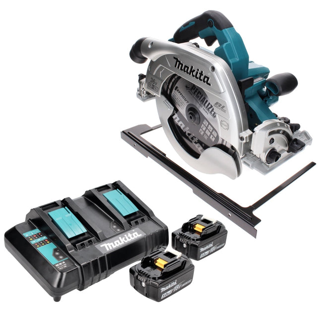 Sierra circular a batería Makita DHS 900 CT 36 V (2x 18 V) 235 mm sin escobillas + 2x batería 5,0 Ah + cargador doble
