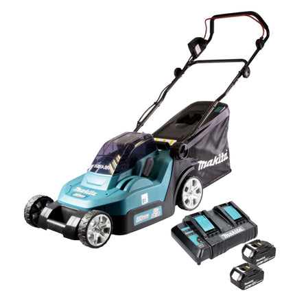 Makita DLM 382 CM2 cordless lawn mower 36 V ( 2x 18 V ) 38 cm 40 l + 2x battery 4.0 Ah + double charger