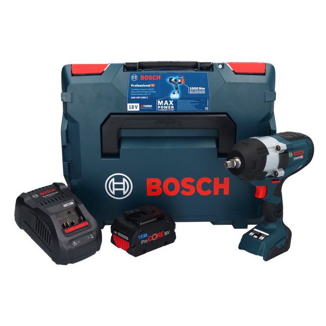 Bosch GDS 18V-1000 C Atornillador de impacto giratorio a batería profesional 18 V 1000 Nm BITURBO Brushless + 1x batería ProCORe 8,0 Ah + cargador + módulo Bluetooth GCY 42 + L-Boxx
