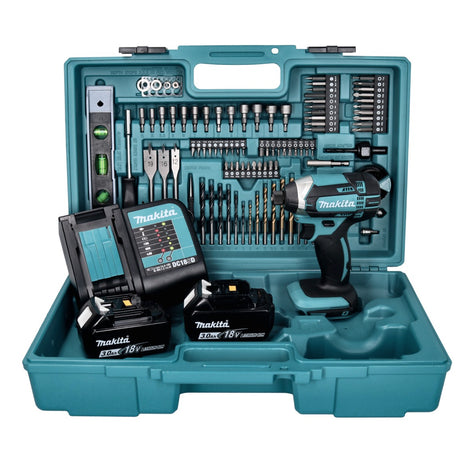 Makita DTD 152 SF2X5 Avvitatore a impulsi a batteria 165 Nm 18V + 2 batterie da 3,0Ah + caricatore + valigetta + set di 101 accessori