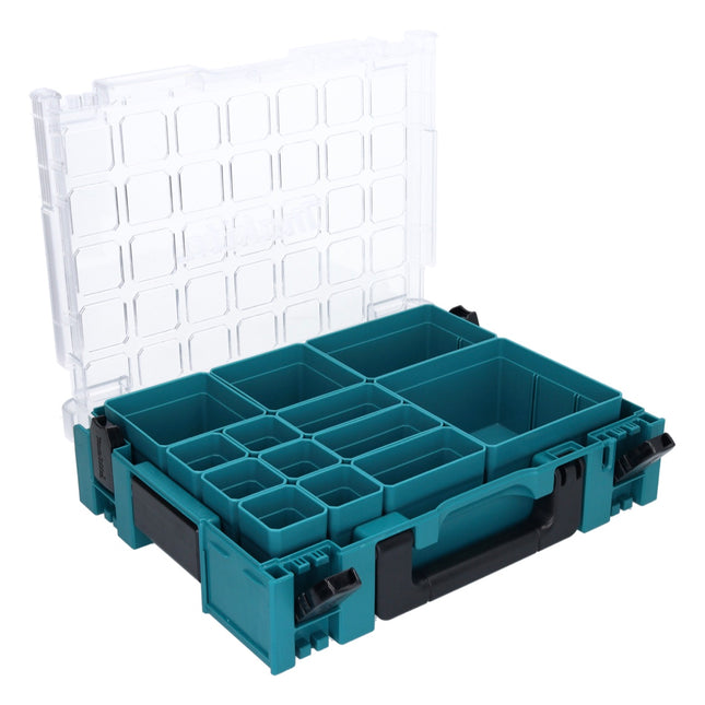 Maletín organizador de piezas pequeñas Makita MAKPAC 1 395 x 295 x 110 mm ( 191X80-2 ) con 13x cajas de inserción
