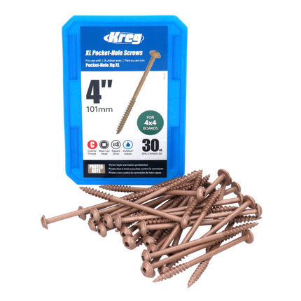 Kreg XL Pocket Hole Screw 4.0 x 100 mm, Robertson partial thread, 30 pcs. (SML-C4X400-30)