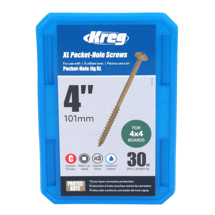 Kreg XL Pocket Hole Screw 4.0 x 100 mm, Robertson partial thread, 30 pcs. (SML-C4X400-30)