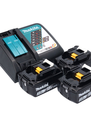 Amoladora angular a batería Makita DGA 504 RFJ3 18 V 125 mm sin escobillas + 3x baterías 3,0 Ah + cargador + 5x discos de corte + Makpac