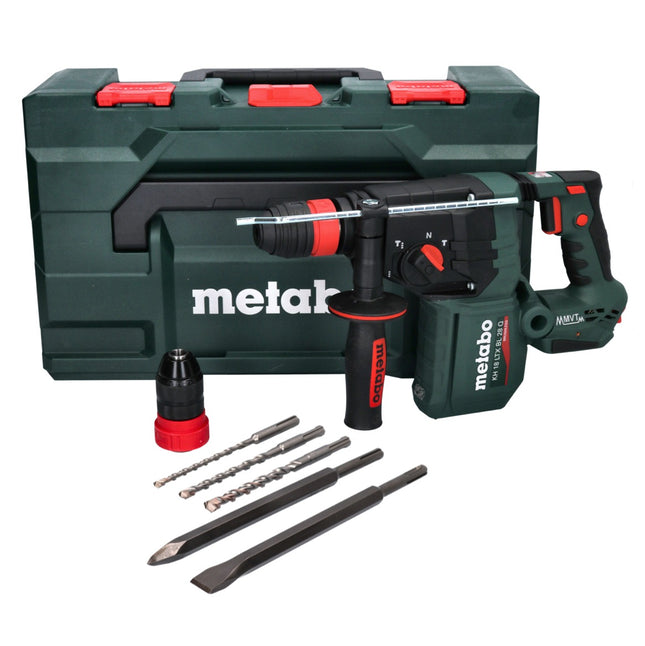 Metabo KH 18 LTX BL 28 Q Trapano a percussione a batteria 18 V 3 J SDS plus Brushless + set di 5 punte e scalpelli + metaBOX - senza batteria, senza caricabatteria