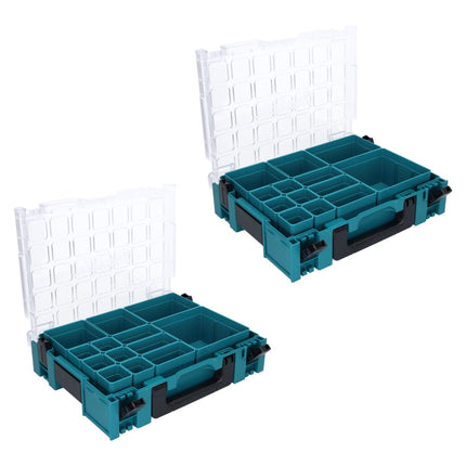 Makita MAKPAC 1 juego organizador 2x maletín para piezas pequeñas 395 x 295 x 110 mm ( 2x 191X80-2 ) con 13x cajas de cartón
