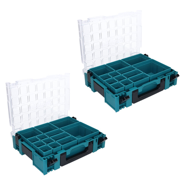 Makita MAKPAC 1 juego organizador 2x maletín para piezas pequeñas 395 x 295 x 110 mm ( 2x 191X80-2 ) con 13x cajas de cartón