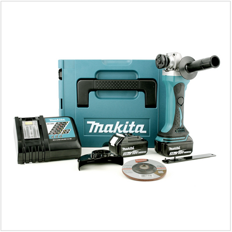 Makita BGA 452 RFJ 18V Li-ion 115 mm Akku Winkelschleifer mit 2x Makita BL1830 B Akku, Makita DC 18 RC Ladegerät, Makita Makpac Koffer Gr.2 - Toolbrothers