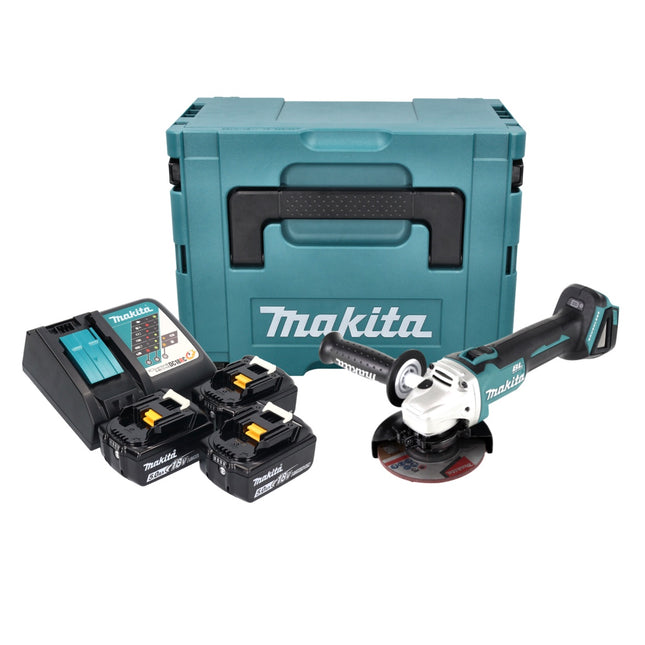 Amoladora angular sin cable Makita DGA 504 RT3J 18 V 125 mm sin escobillas + 3x batería recargable 5,0 Ah + cargador + Makpac
