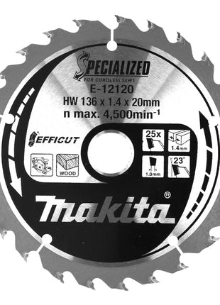 Hoja de sierra Makita CCM13625E SPECIALIZED EFFICUT (E-12120) 136 x 1,4 x 20 mm 25 dientes para madera