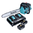 Motosierra de batería Makita DUC 406 PFB 36 V (2x 18 V) 40 cm sin escobillas + 2x batería 3,0 Ah + cargador doble