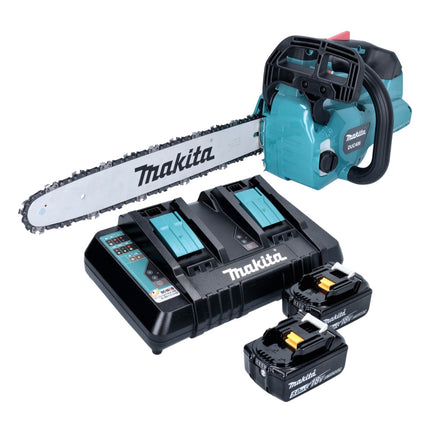 Motosierra a batería Makita DUC 406 PTB 36 V (2x 18 V) 40 cm sin escobillas + 2x batería 5,0 Ah + cargador doble