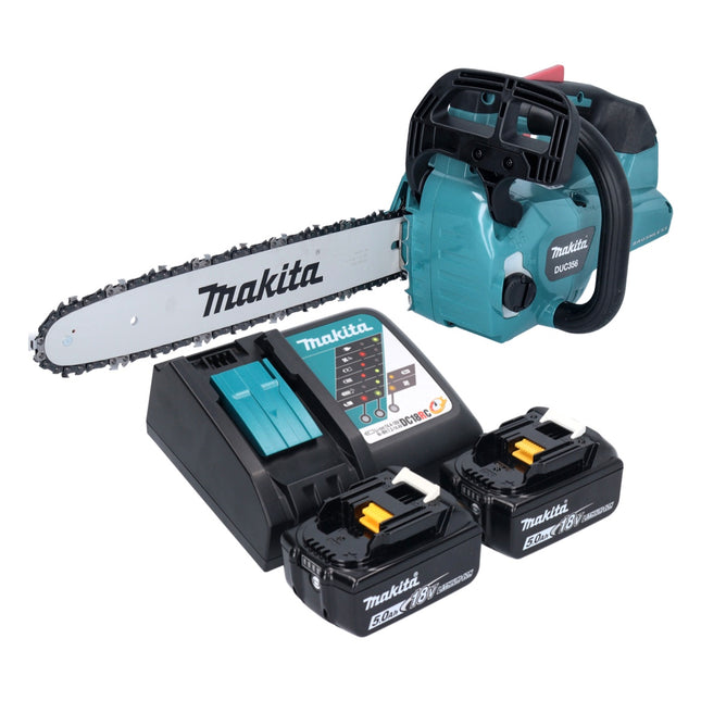 Motosierra a batería Makita DUC 356 RTB 36 V (2x 18 V) 35 cm sin escobillas + 2x batería 5,0 Ah + cargador