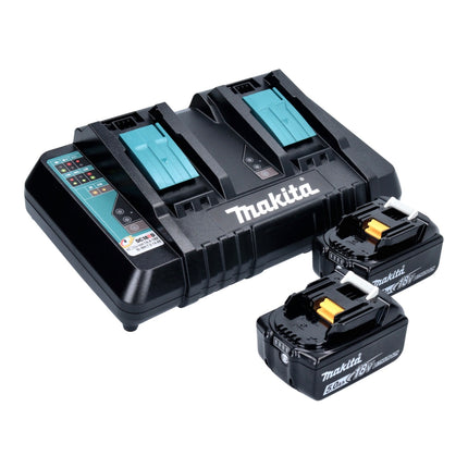 Motosierra de batería Makita DUC 356 PTB 36 V (2x 18 V) 35 cm sin escobillas + 2x batería 5,0 Ah + cargador doble