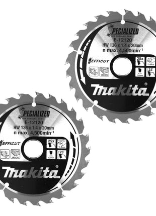 Makita CCM13625E SPECIALIZED EFFICUT Sägeblatt 2 Stk. ( 2x E-12120 ) 136 x 1,4 x 20 mm 25 Zähne für Holz