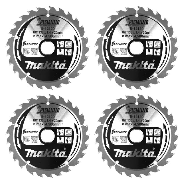 Hoja de sierra Makita CCM13625E SPECIALIZED EFFICUT 4 piezas (4x E-12120) 136 x 1,4 x 20 mm 25 dientes para madera