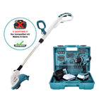 Cortacésped a batería Makita UR 180 DZ 18 V 260 mm Serie G + Taladro percutor a batería HP 457 DWE10 18 V 42 Nm + 2 baterías 1,5 Ah + cargador + juego de brocas de 74 piezas